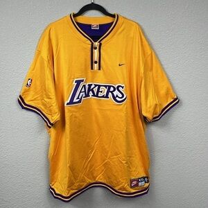 SOLD Rare Nike LA Lakers Yellow Gold and Purple Basketball Jersey Warm Up Sz XXL